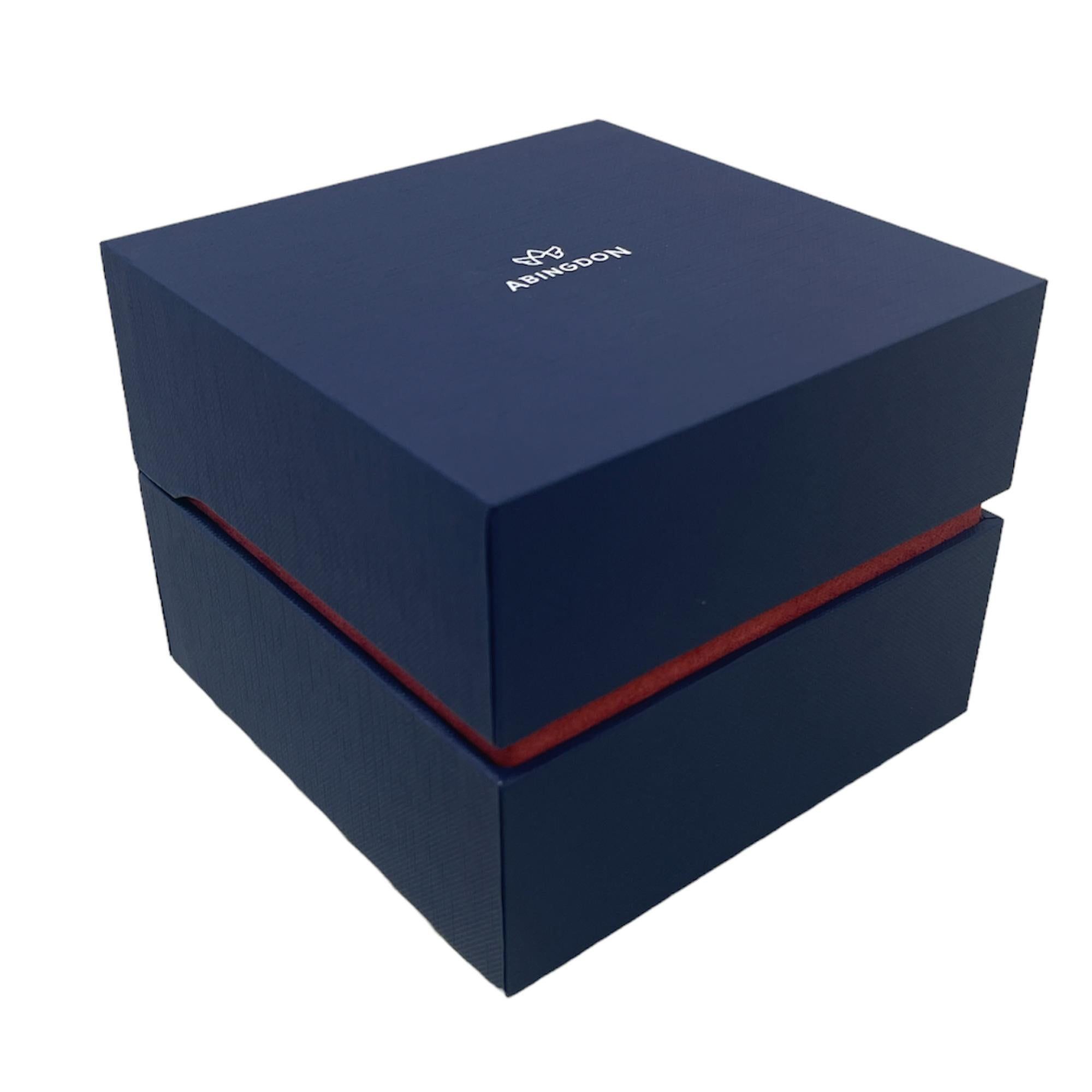 Abingdon Co. A image displaying Abingdon Dark Navy Blue watch product Box with a Burnt Orange interior