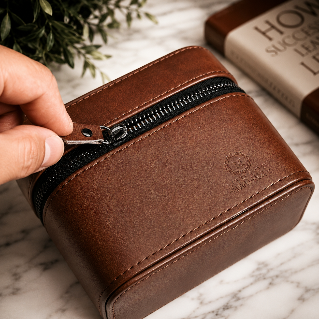 Watch and Jewelry Travel Case -  Coffee Brown Leather