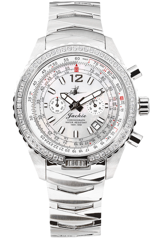Abingdon Co. image of a Jackie silver wristwatch with detailed face on a white background