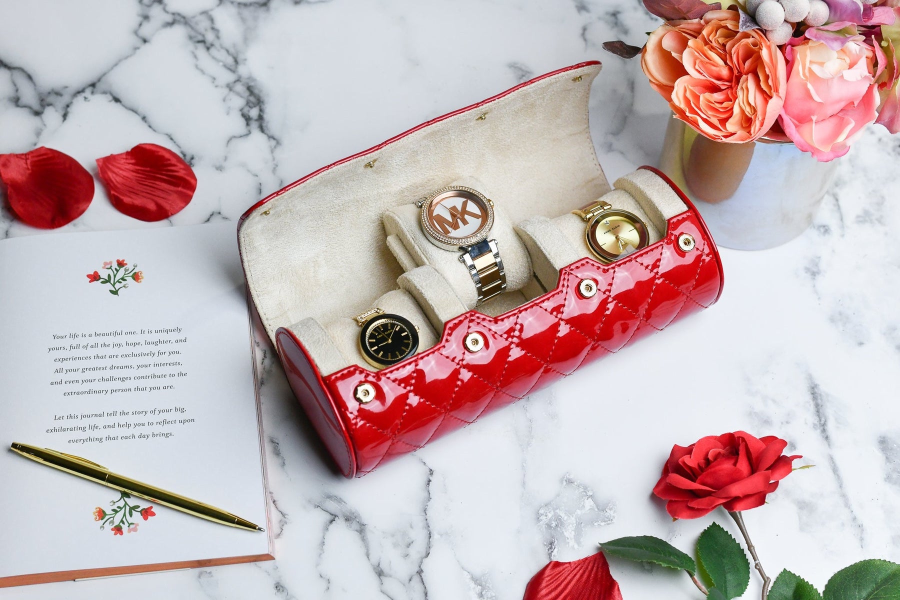 Women's Scarlet Red 3-Watch Case