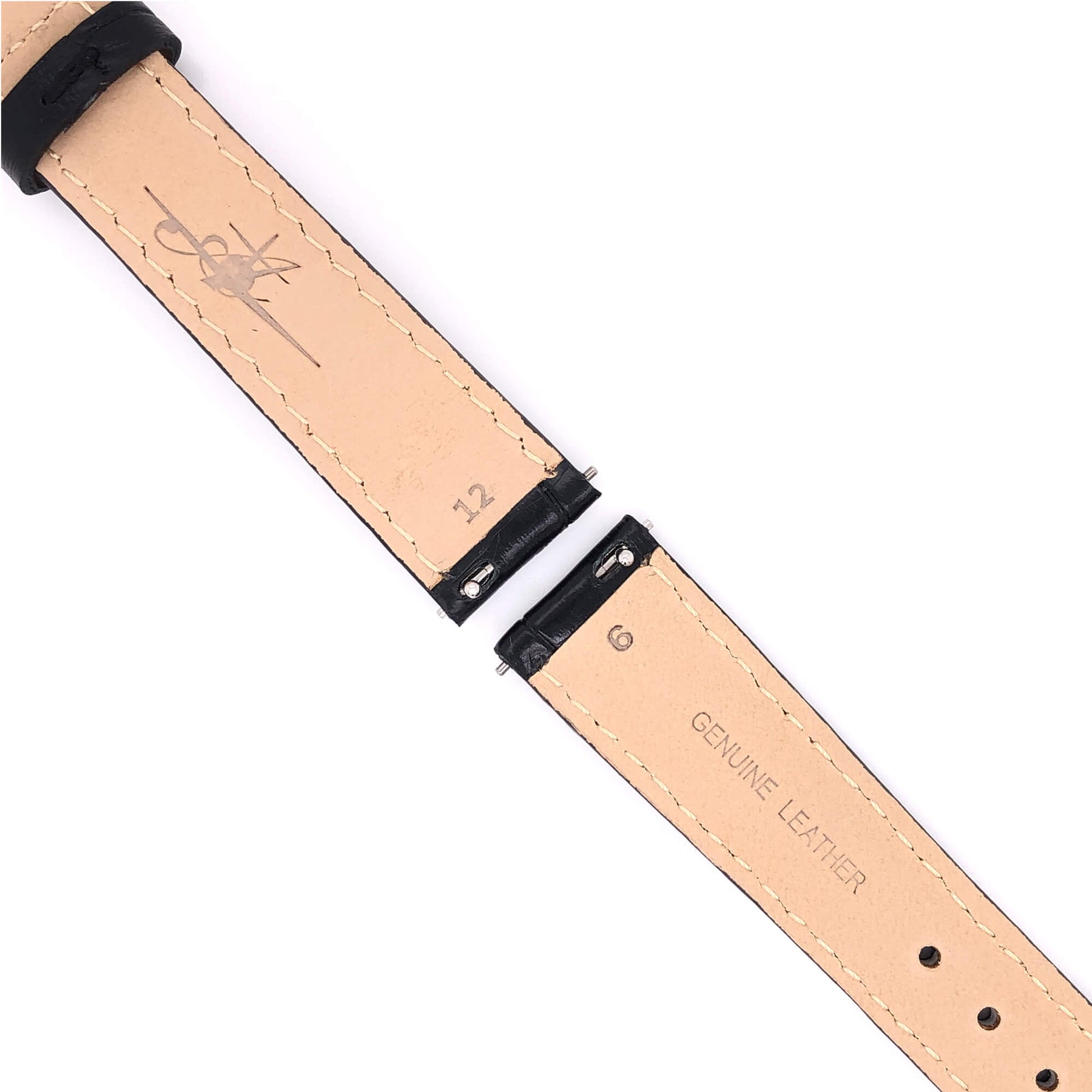 BAND - 16mm Black Leather Band back side showing detail of underside - The Abingdon Co., aviation, dive, tactical watches for women