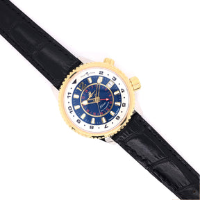 BAND - 16mm Black Leather Band on a two tone watch with dark blue dial  - The Abingdon Co., aviation, dive, tactical watches for women