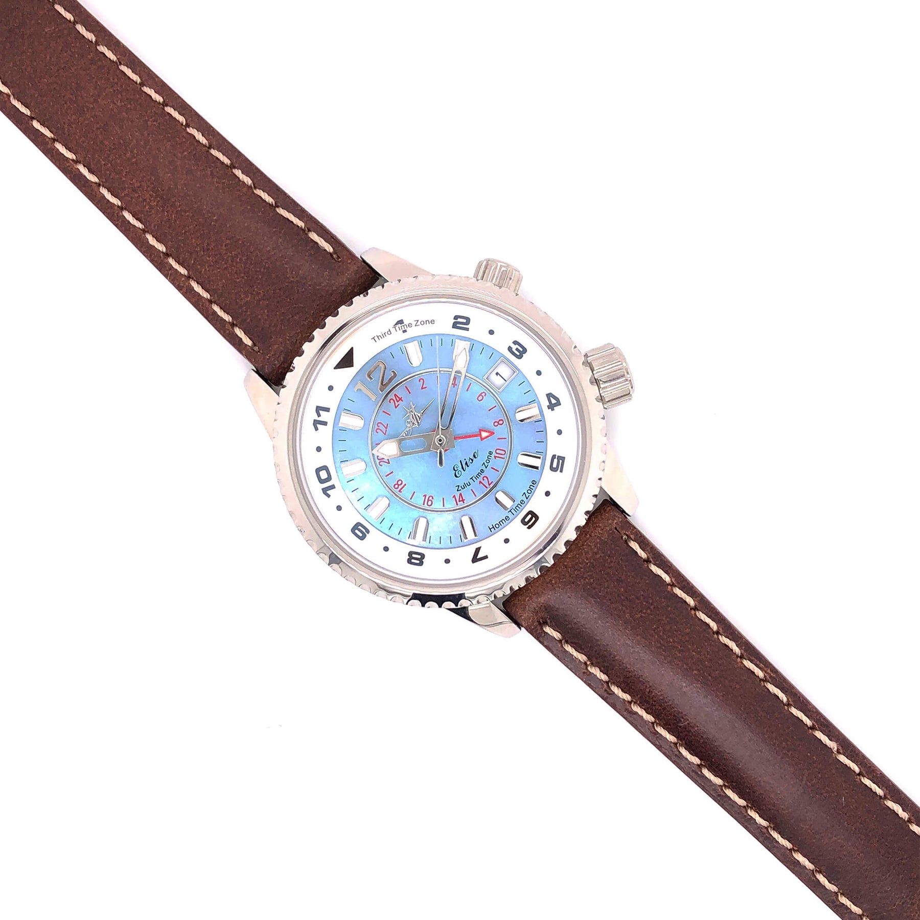 BAND - 16mm Oil Tan Leather Contrast Stitch - The Abingdon Co., aviation, dive, tactical watches for women