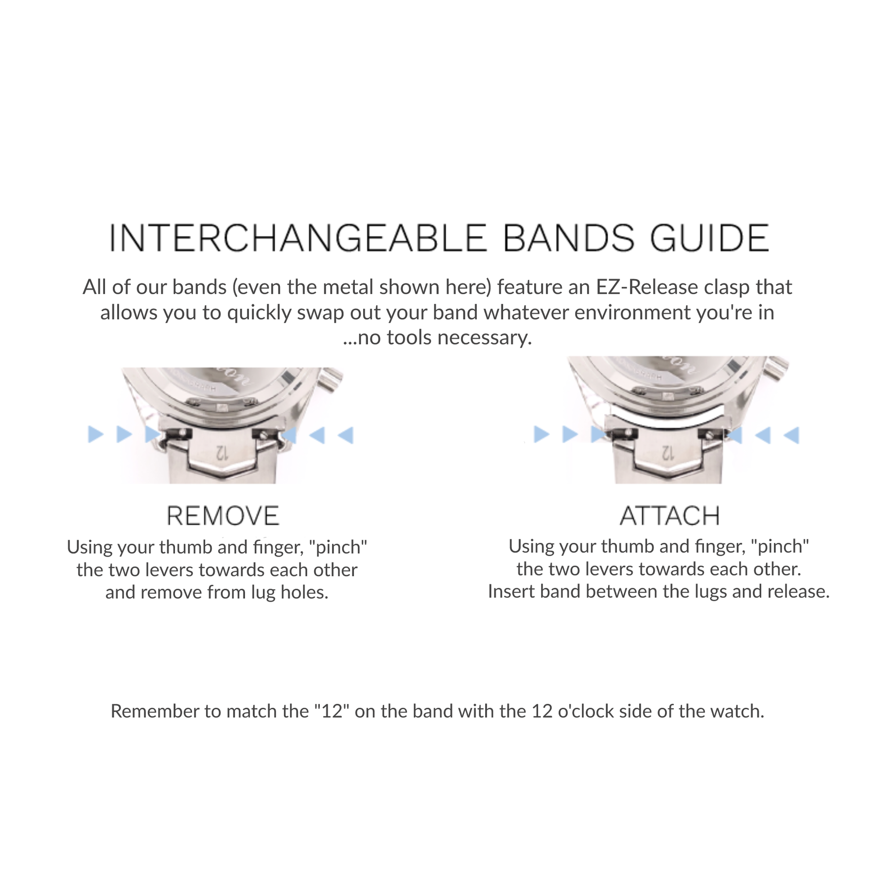 Interchangeable Bands Guide Image showing how to quick release straps