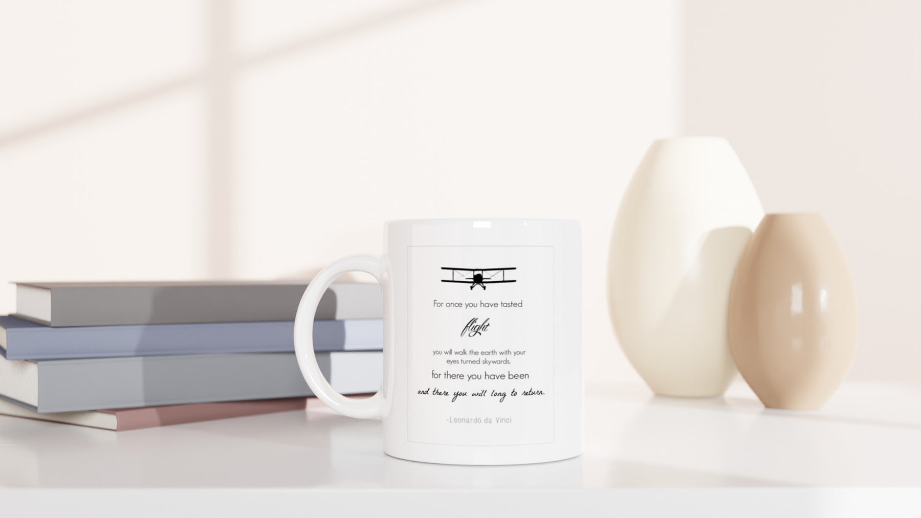 White Ceramic Mug - Inspirational Quote: da Vinci - The Abingdon Co.
